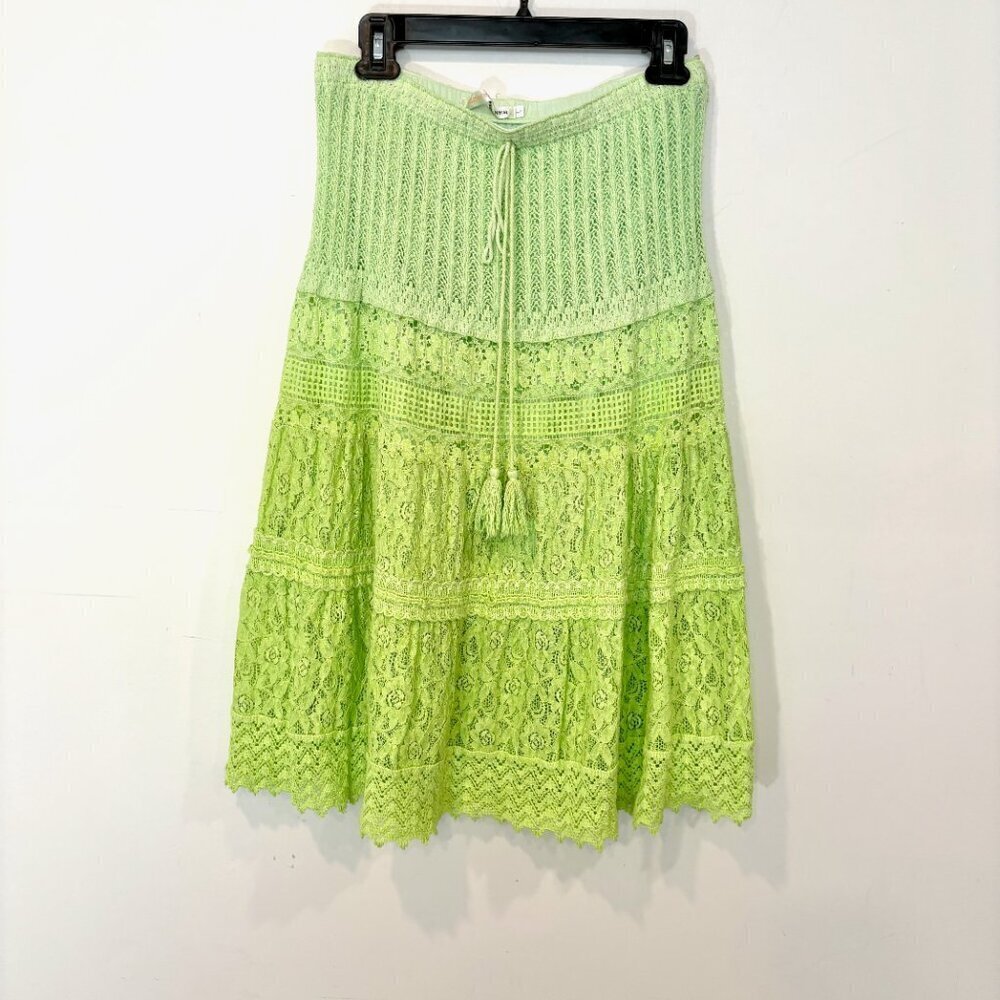 Today's Designer Neon Ombre Green Lace Knee Length Skirt sz L